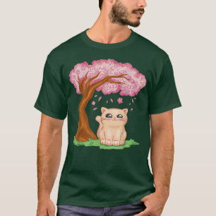 Camiseta Japanese Cherry Blossom Sakura Cute Cat Kawaii Ani