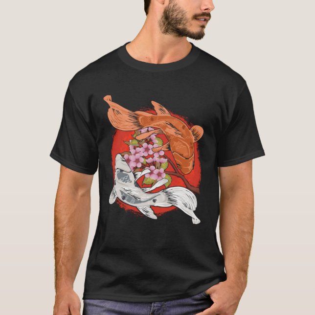 Camiseta Japanese Cherry Blossom Tree Koi Fish Yin Yang Men (Frente)