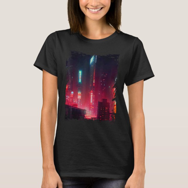 Camiseta Japanese City Vaporwave Tokyo Night Cityscape (Frente)