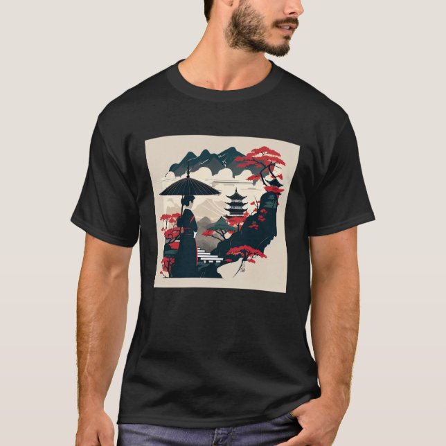 Camiseta Japanese classic lady with umbrella looking at cas (Frente)