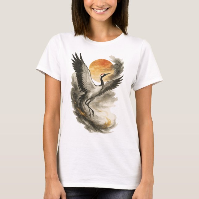 Camiseta 【Japanese Crane Spirit Art Women’s T-Shirt】 (Frente)