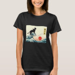 Camiseta Japanese Dragon Cat Wave Art Mythical Black Cat Su<br><div class="desc">Japanese Dragon Cat Wave Art Mythical Black Cat Sunset</div>