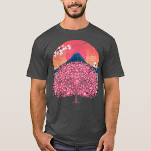 Camiseta Japanese Flower Pink Sakura Mountain Sunset Cherry
