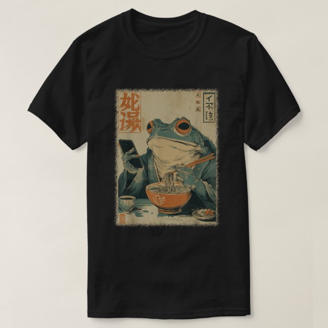 Camiseta Japanese Frog Ramen Art Funny Ukiyo-e Shirt (Frente do Design)
