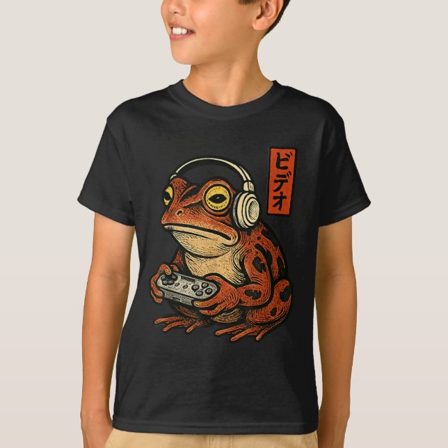 Camiseta Japanese Gamer Frog Art Men Women Boys Funny Vinta (Frente)