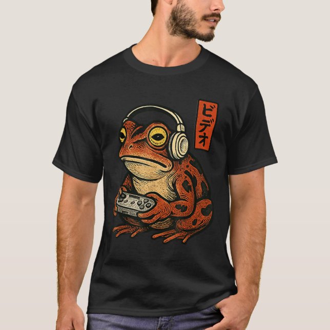 Camiseta Japanese Gamer Frog Art Men Women Boys Funny Vinta (Frente)