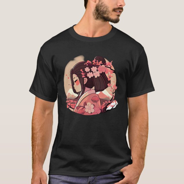 Camiseta Japanese Geisha girl cherry blossom flowers snow m (Frente)