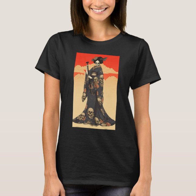 Camiseta Japanese Geisha Skeleton  Geisha Skull (Frente)