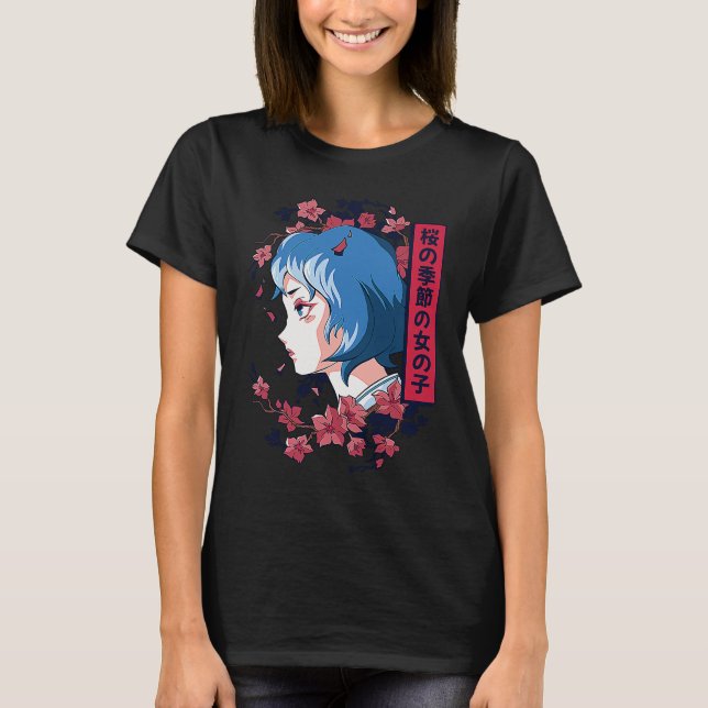 Camiseta Japanese girl with cherry blossoms sakura Japanese (Frente)