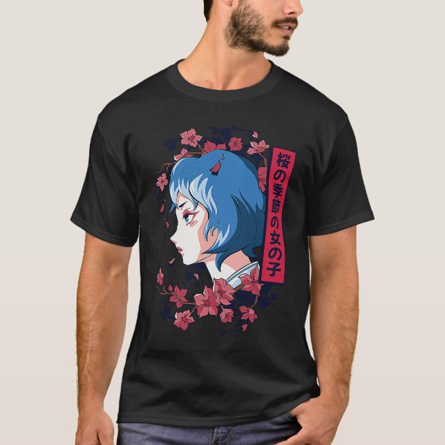 Camiseta Japanese girl with cherry blossoms sakura Japanese (Frente)