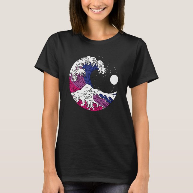 Camiseta Japanese Great Wave Bisexual Pride LGBTQ Bi Flag B (Frente)