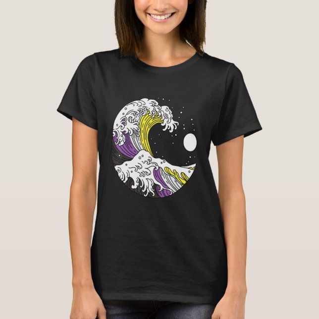 Camiseta Japanese Great Wave Non Binary Pride Flag Nonbinar (Frente)