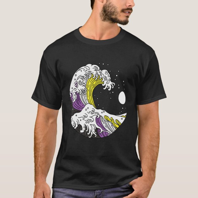 Camiseta Japanese Great Wave Non Binary Pride Flag Nonbinar (Frente)