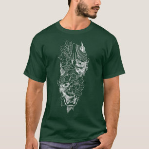 Camiseta Japanese Hannya Mask Lotus Flower Art  White 