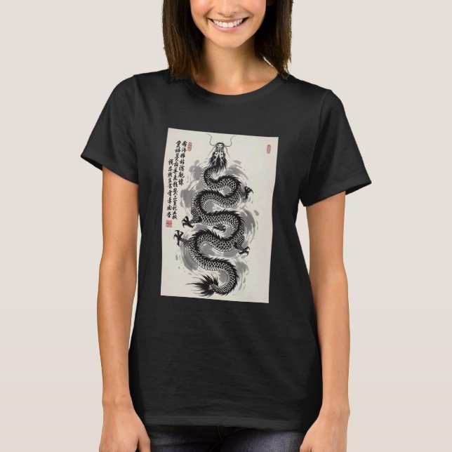 Camiseta Japanese Ink Dragon with Kanji Calligraphy Traditi (Frente)