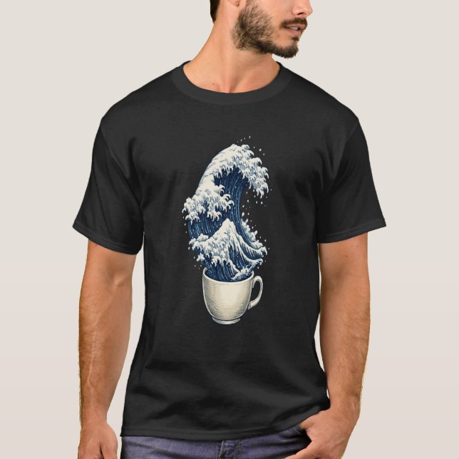 Camiseta Japanese Inspired Ocean Wave Coffee Cup Art  (Frente)