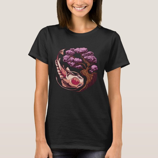 Camiseta Japanese Koi and Koi with cherry blossom and Sakur (Frente)