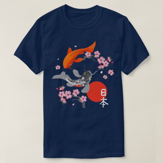 Camiseta Japanese Koi Carp Fish Nishikigoi Fish Sakura Cher (Frente do Design)