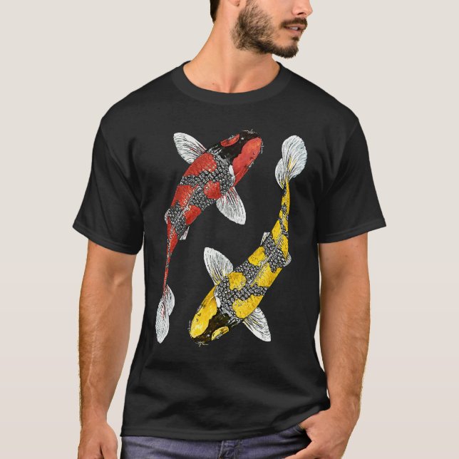 Camiseta Japanese Koi Carp  Yin Yang Black Red and Yellow F (Frente)