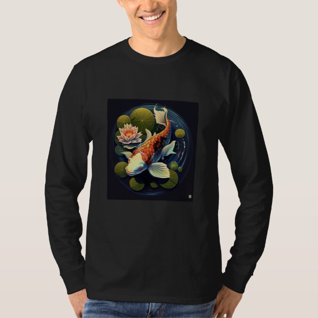 Camiseta Japanese Koi fish Carp Lilly pad Lotus Flower (Frente)
