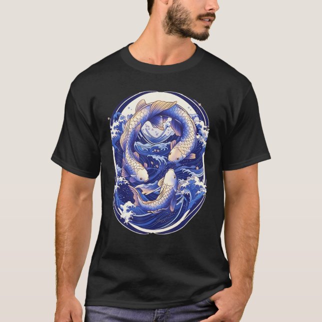 Camiseta Japanese Koi Fish Ocean Wave Tattoo Symbolism Sere (Frente)