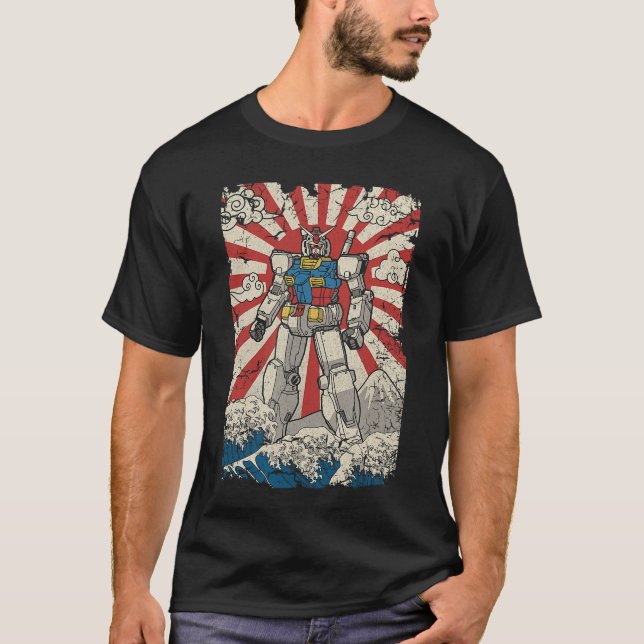 Camiseta Japanese Mecha Anime Robot Kanagawa Great Wave Man (Frente)