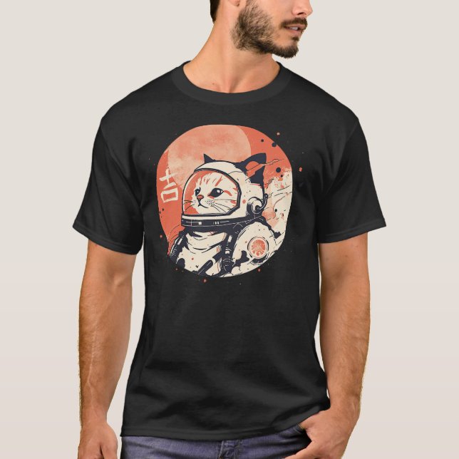 Camiseta Japanese Minimalist 1950s Retro Space Cat Good Luc (Frente)