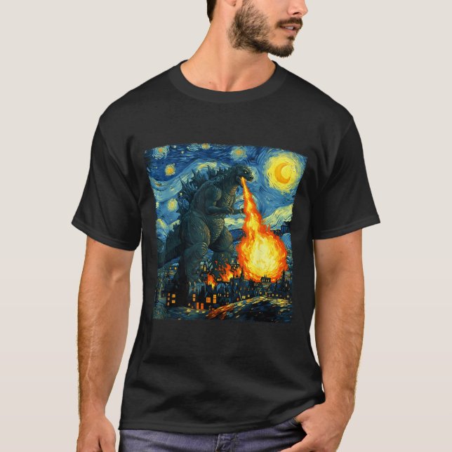 Camiseta Japanese Monster Kaiju Van Gogh Starry Night  (Frente)