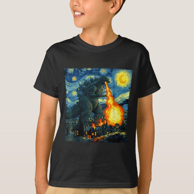 Camiseta Japanese Monster Kaiju Van Gogh Starry Night  (Frente)