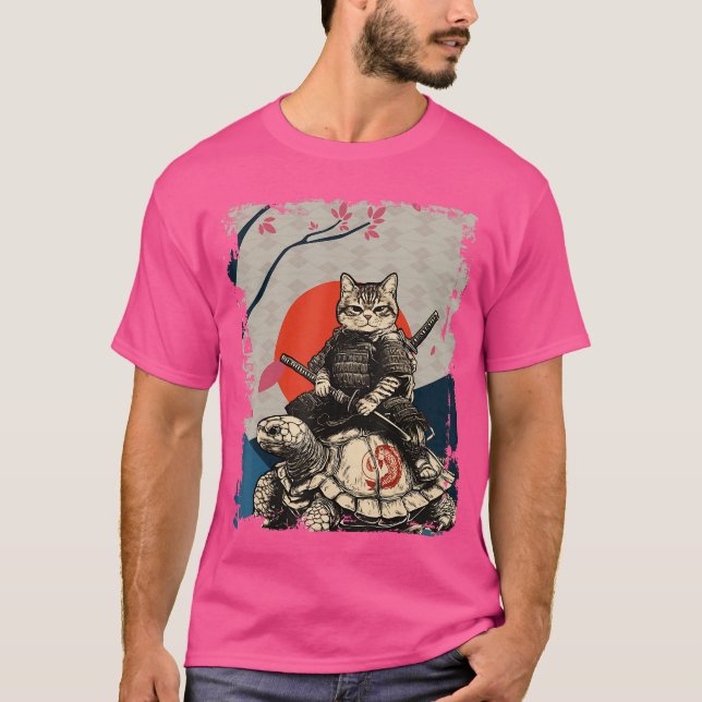Camiseta Japanese Ninja Art and Japan Samurai Cat onurtle f (Frente)