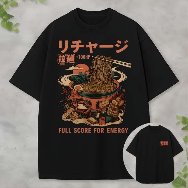 Camiseta Japanese Noodle Bowl Graphic Recharge +100HP (Criador carregado)