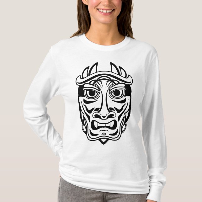 Camiseta Japanese Oni Mask Tribal Demon Line Art (Frente)
