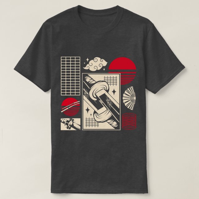 Camiseta Japanese Retro Samurai Katana Aesthetic Pattern (Frente do Design)