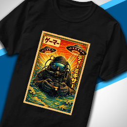 Camiseta Japanese Retro Vintage UFO Scuba Diver Funny Gamer