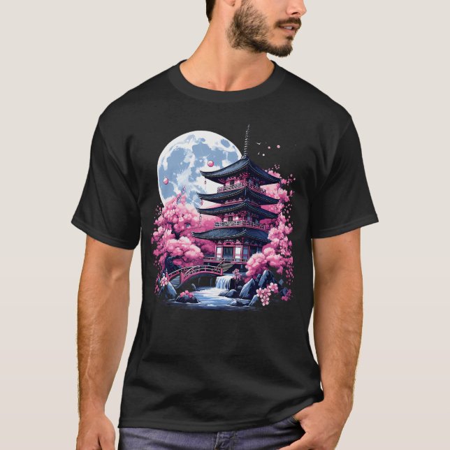 Camiseta Japanese Sakura Garden Geisha Mount Fuji Cherry Bl (Frente)