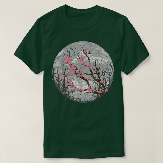 Camiseta Japanese Sakura Mountain Pink Flower Floral Cherry (Frente do Design)