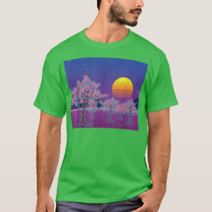 Camiseta Japanese Sakura Tree Flower Vaporwave Sunset Cherr