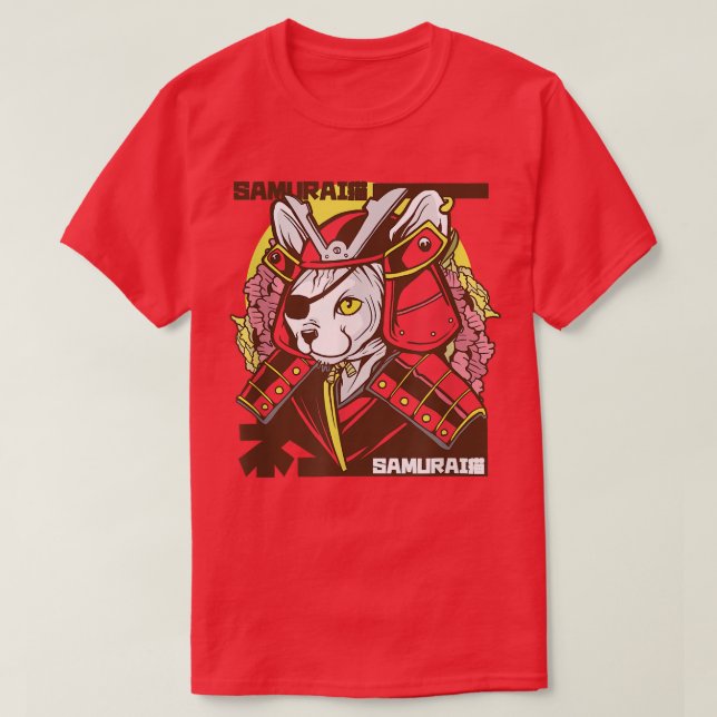 Camiseta Japanese Samurai Cat Warrior Eye Patch In Traditio (Frente do Design)