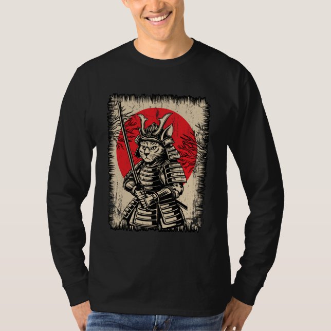 Camiseta Japanese Samurai Cat Warrior Kawaii Ninja Ukiyo-e  (Frente)