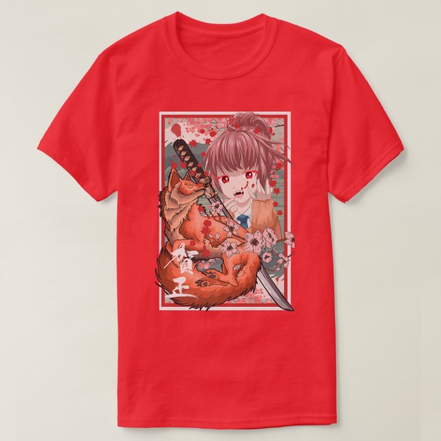 Camiseta Japanese Samurai Fo Girl Anime Otaku Woman  (Frente do Design)