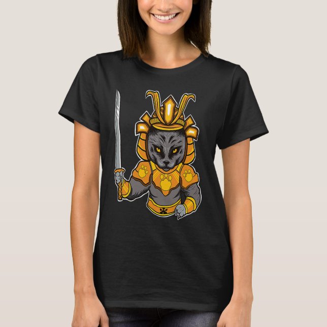 Camiseta Japanese Samurai Katana Ninja Cat Sword Feline Oyo (Frente)
