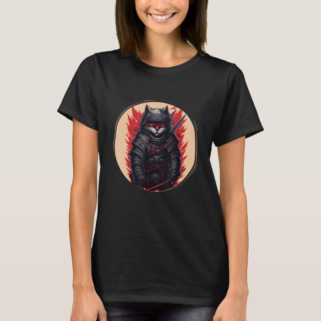 Camiseta Japanese Samurai Ninja Cat (Frente)