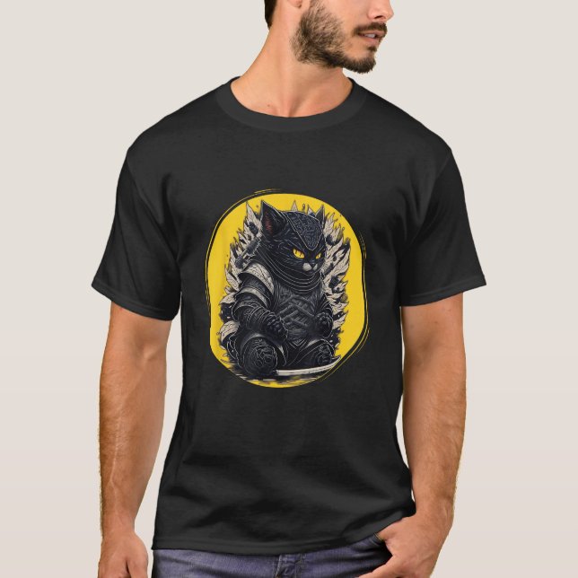 Camiseta Japanese Samurai Ninja Cat (Frente)