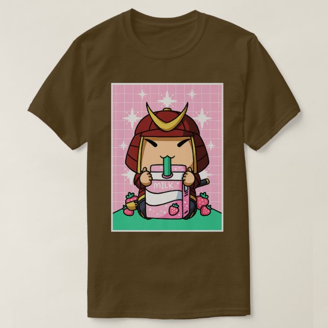 Camiseta Japanese Samurai Strawberry Milk Carton Kawaii Ani (Frente do Design)