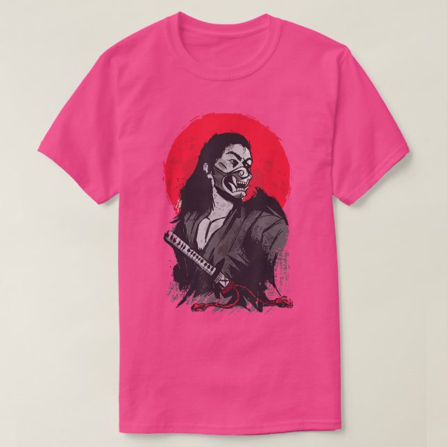 Camiseta Japanese Samurai Warrior Illustration  Red Sunset  (Frente do Design)