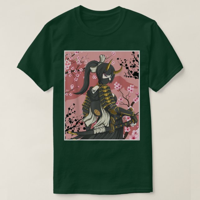 Camiseta Japanese Samurai Warriors With Sakura Flower  (Frente do Design)