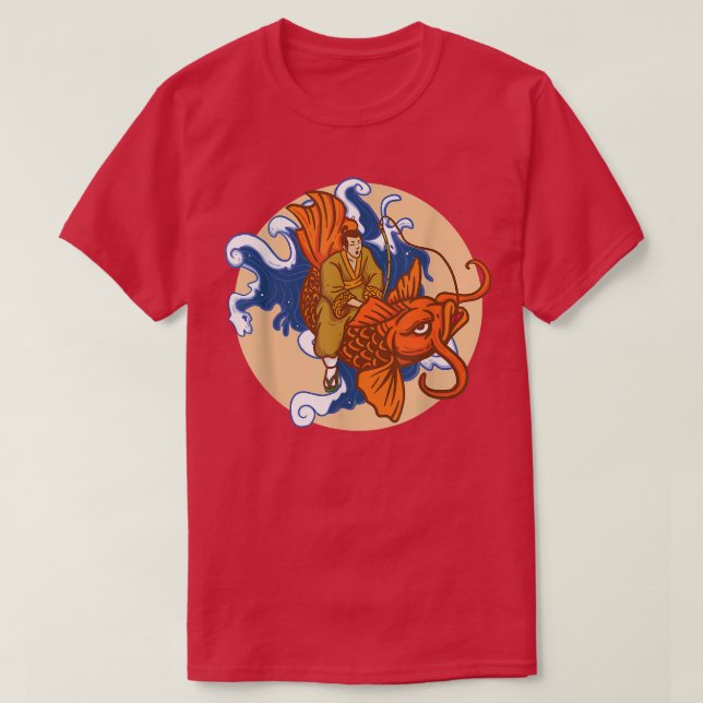 Camiseta Japanese Samurai Wave Goldfish Orange Carp Fish Ko (Frente do Design)