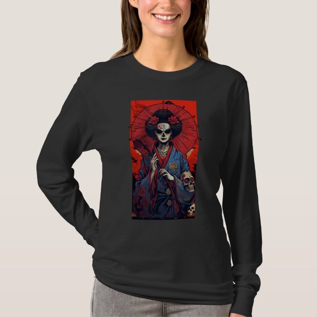 Camiseta Japanese Skeleton Geisha  Skull Geisha  Graphic (Frente)