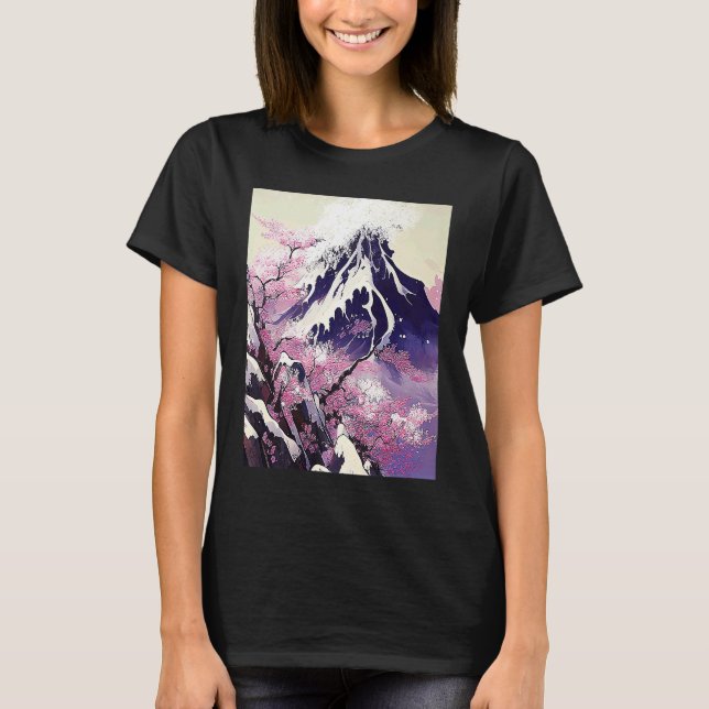 Camiseta japanese snow mountain Cherry Blossom trees (Frente)
