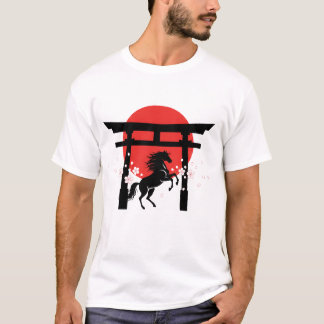 Camiseta Japanese Sunrise Torii & Horse Silhouette Art